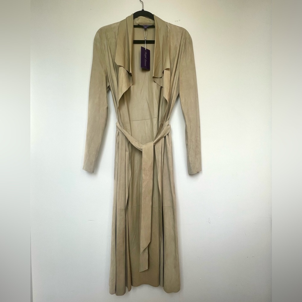 NWT Ralph Lauren Purple Label Women's Suede Trench Coat in Tan